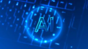 neon ai on a keyboard for article about AI and copyright law by attorney kelley a. way